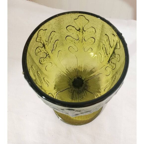 Vintage F.T.D green patterned glass vase, bowl candy dish, footed - Picture 3 of 6